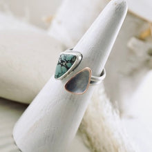 Load image into Gallery viewer, River Songs - Small Geometric Turquoise &amp; Copper Ring (size 7)