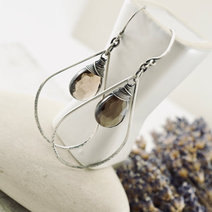 Smoky Quartz Big Hoop Earrings
