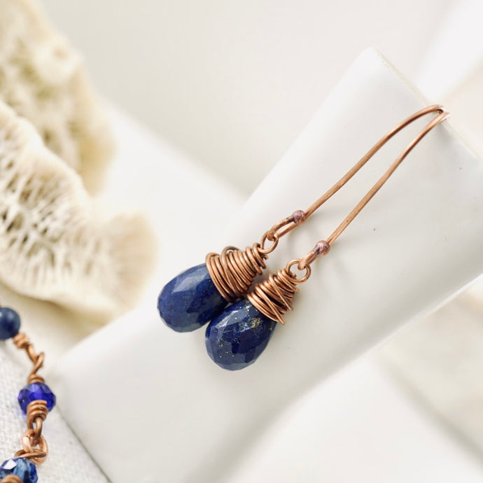 TN Natural Lapis Long Drop Earrings (Copper)