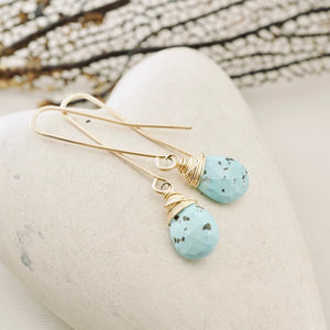 TN Natural Turquoise Long Drop Earrings (Gold-filled)
