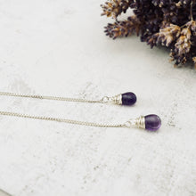 Load image into Gallery viewer, TN Amethyst Threader Box Chain Earrings (SS)
