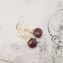 Load image into Gallery viewer, TN Ruby Faceted Drop Earrings (Gold-filled)