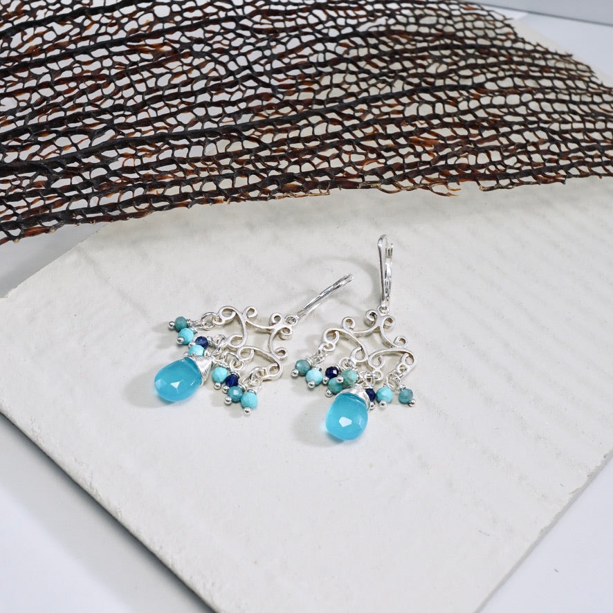 Blue Chalcedony Romantic Chandelier Earrings