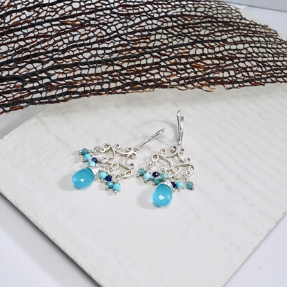 Blue Chalcedony Romantic Chandelier Earrings