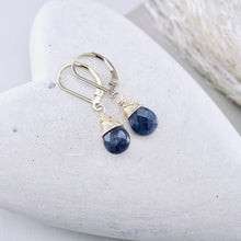 Load image into Gallery viewer, TN Petite Blue Sapphire Drop Earrings (Gold-filled)