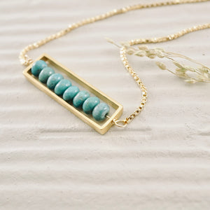 TN Natural Turquoise Long Bar Necklace (Gold-filled)