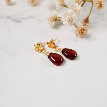 Petite Flower Post Garnet Earrings