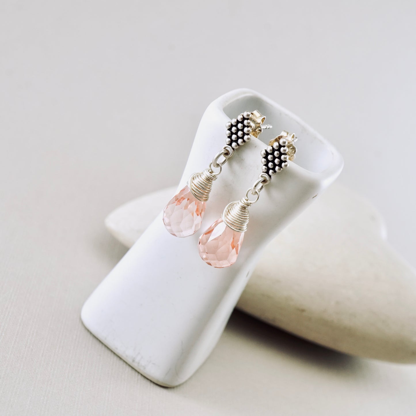 Pink Crystal Textured Post Earrings