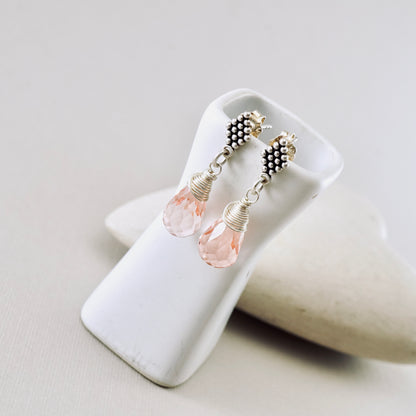 Pink Crystal Textured Post Earrings