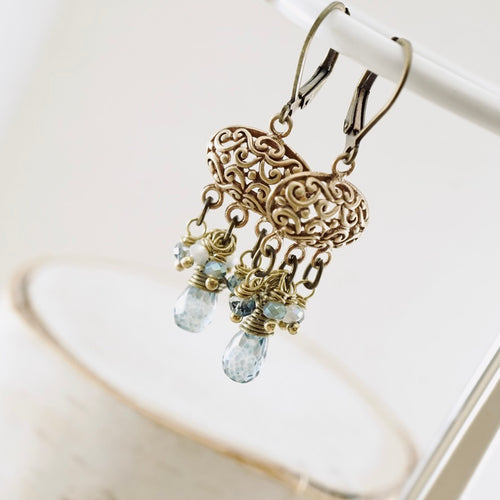 TN London Blue Topaz Petite Chandelier Earrings (Brass)