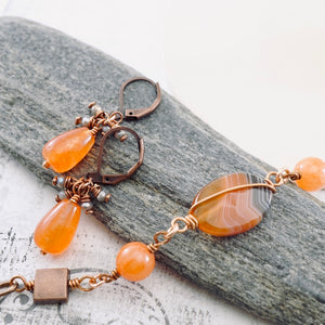 TN Carnelian Agate Cluster Earrings (Copper)