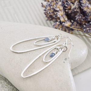 TN Elongated Double Hoop Blue Sapphire Earrings (SS)