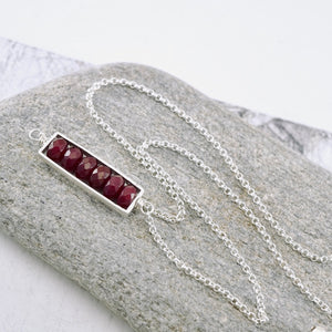 TN Ruby Quartz Long Bar Necklace (Sterling Silver)