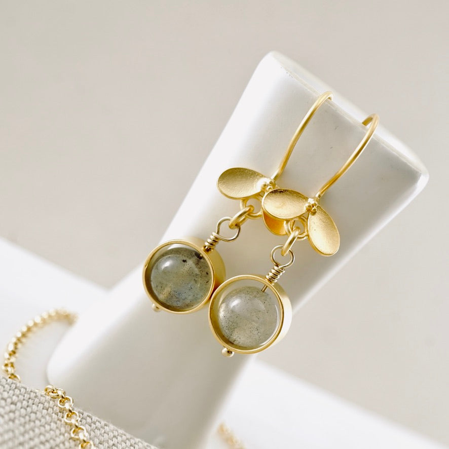 Natural Labradorite Orbit Earrings
