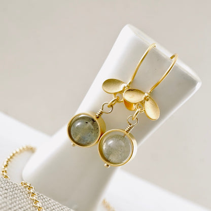 Natural Labradorite Orbit Earrings