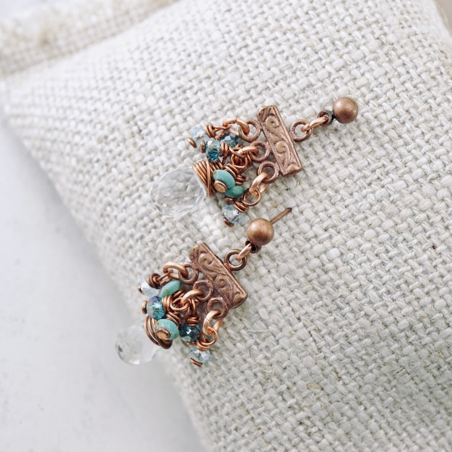 Blue Quartz and Turquoise Petite Chandelier Earrings