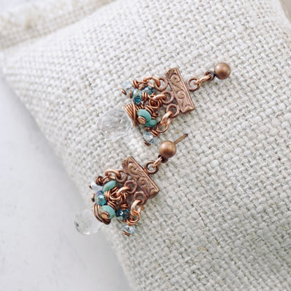 Blue Quartz and Turquoise Petite Chandelier Earrings