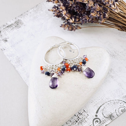 Amethyst & Carnelian Cocktail Hoop Earrings