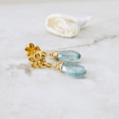 Natural Kyanite Flower Post Earrings