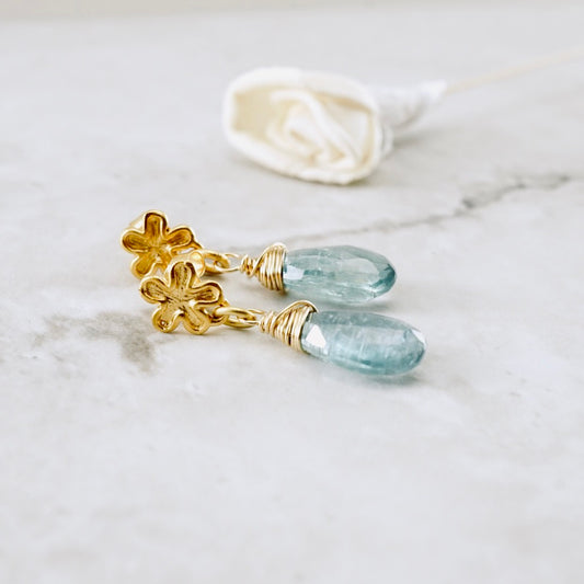 Natural Kyanite Flower Post Earrings