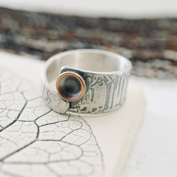 Copper Pod Textured Open Ring - wide band SS (size 7)