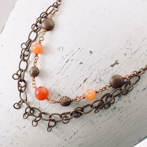 TN Pink Agate Double Strand Necklace (Copper)