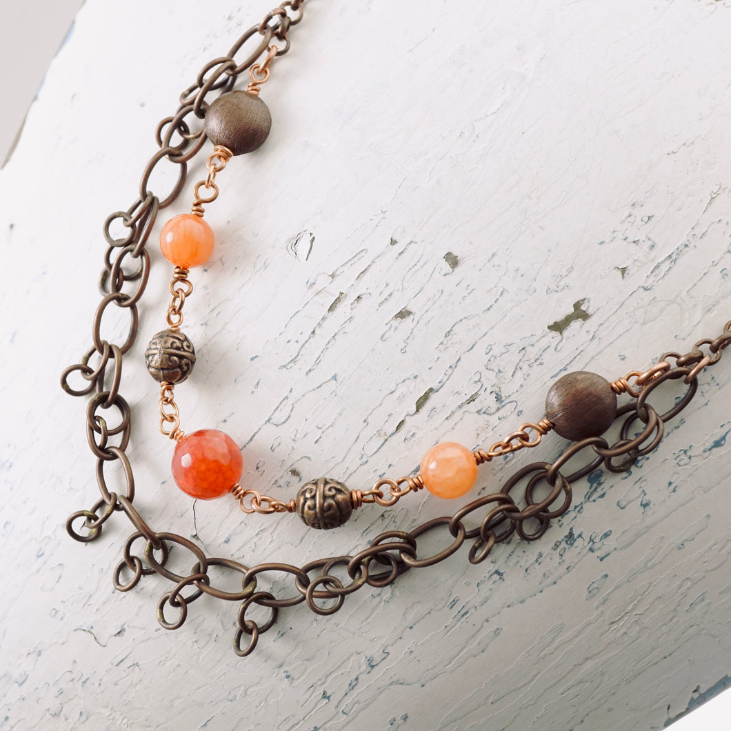TN Pink Agate Double Strand Necklace (Copper)
