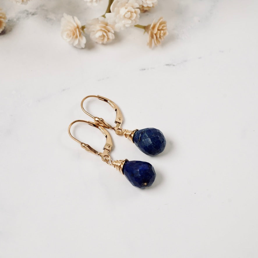 Petite Lapis Drop Earrings Leverback