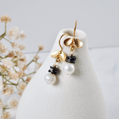 Ladybug Black & Pearl Drop Earrings