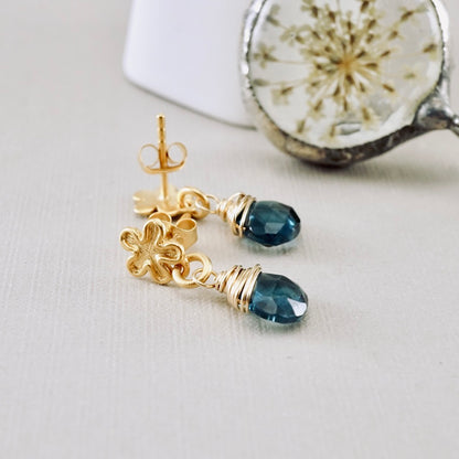 Blue Topaz Flower Post Earrings