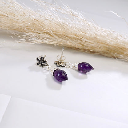 Amethyst Flower Drop Stud Earrings
