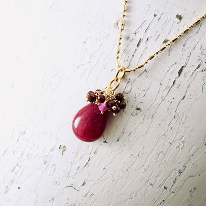 Pink Agate, Jade & Ruby Earrings