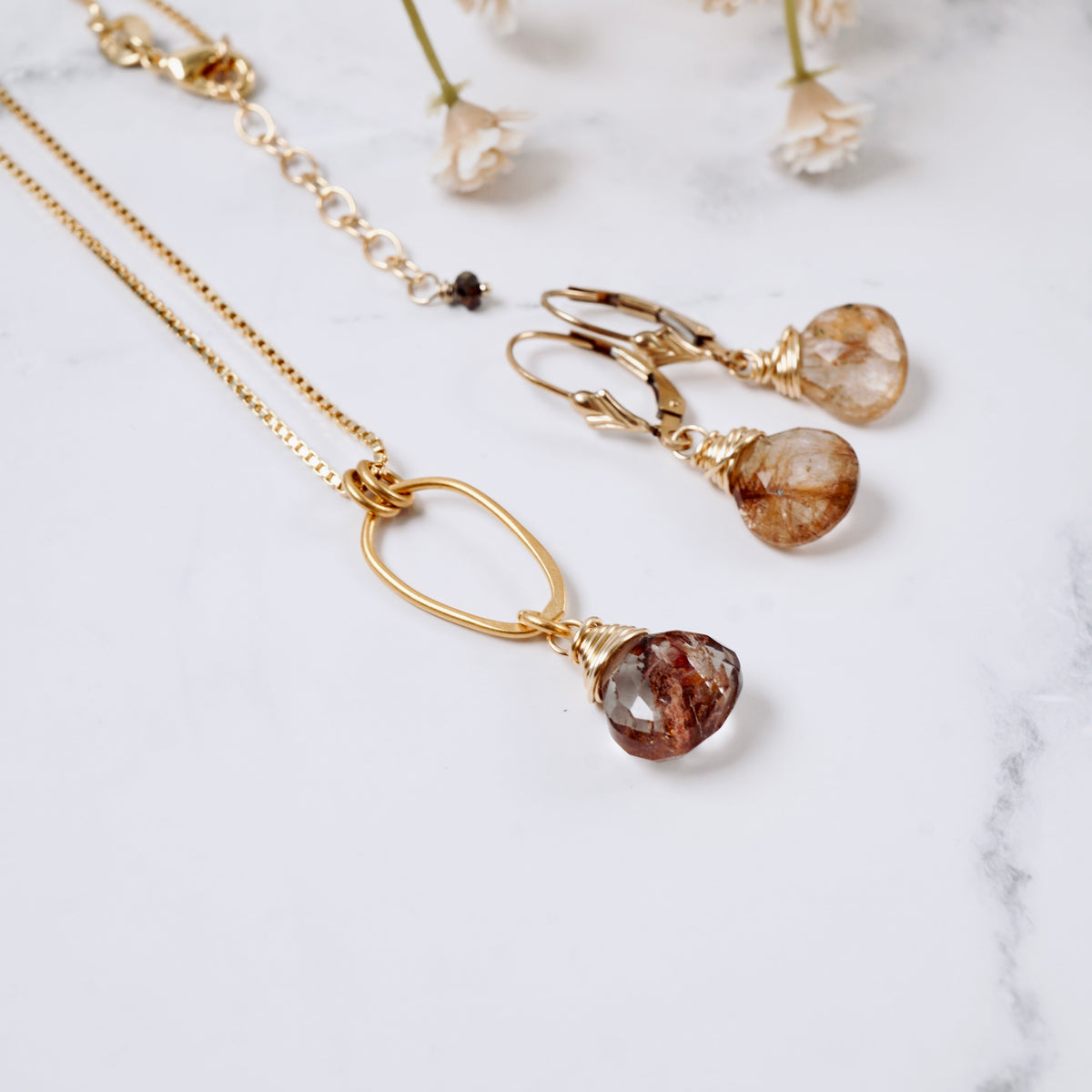 Copper Rutilated Quartz Drop Earrings