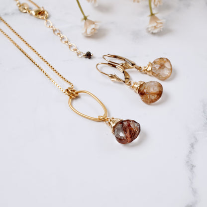 Copper Rutilated Quartz Drop Earrings