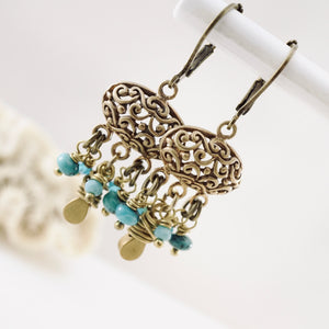 TN Petite Turquoise Chandelier Earrings (Brass)