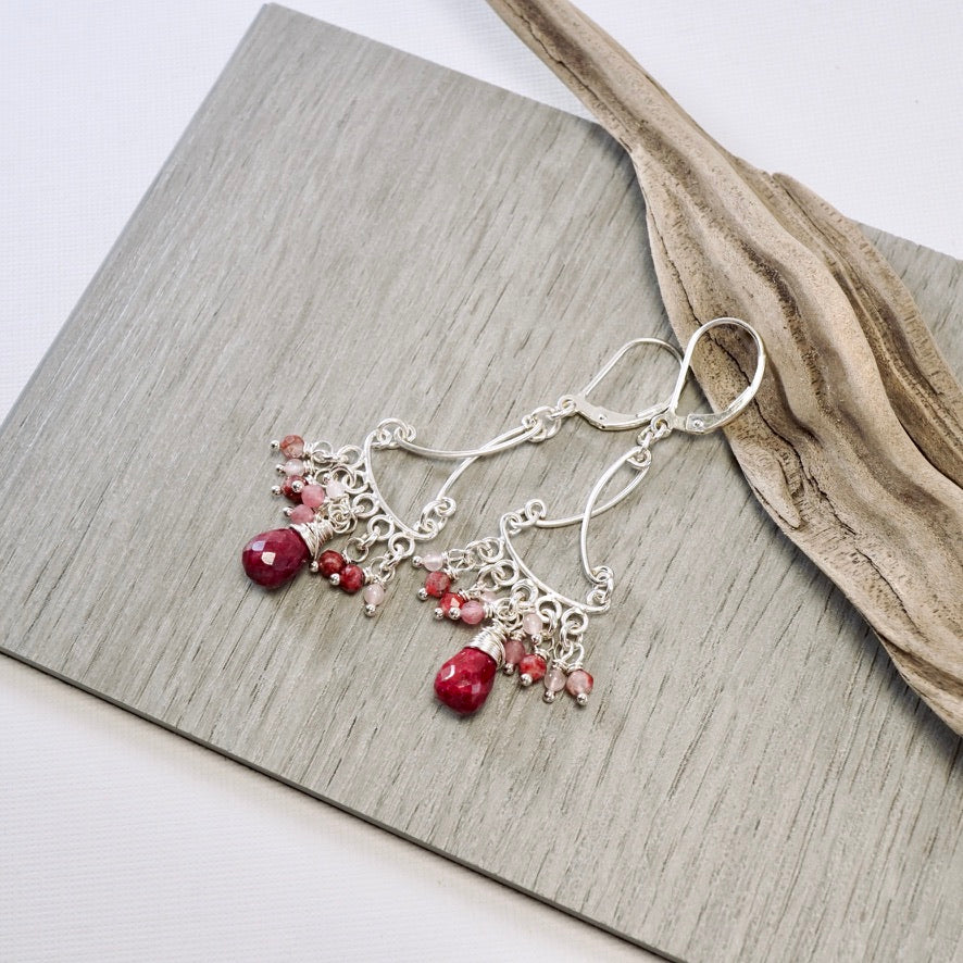 Ruby Blush Bouquet Chandelier Earrings