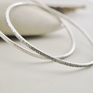 Stackable - Thin Flat Textured Bangle Bracelet (Sterling)