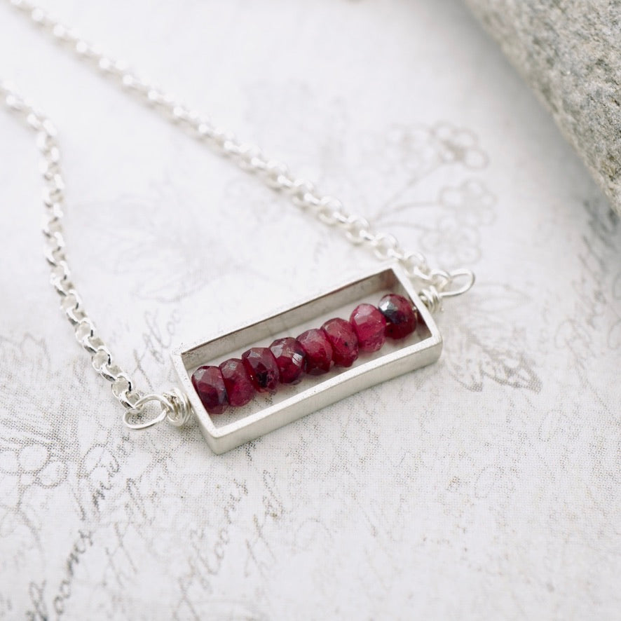 TN Natural Ruby Petite Bar Necklace (Sterling Silver)