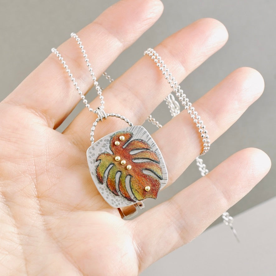 Monstera Square Pendant (Pumpkin & Red)