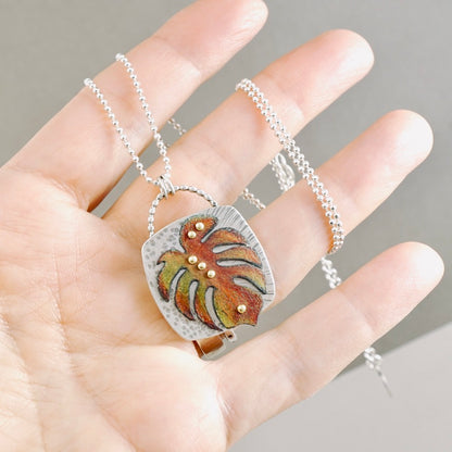Monstera Square Pendant (Pumpkin & Red)