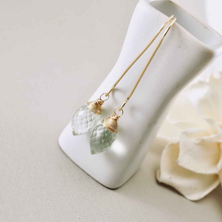 Green Amethyst Long Earrings