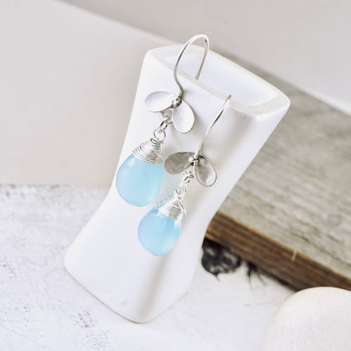 TN Blue Chalcedony Ladybug Earrings (Sterling)