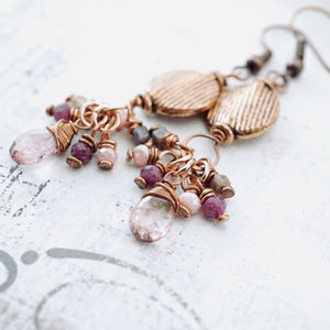 TN Pink Topaz & Ruby Dangle Earrings (Copper)