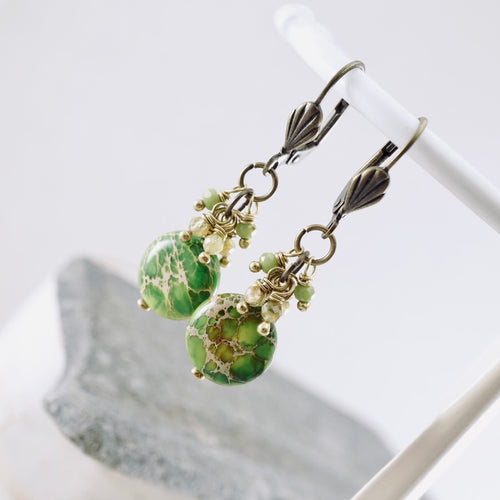 TN Aqua Terra & Green Garnet Earrings (Brass)