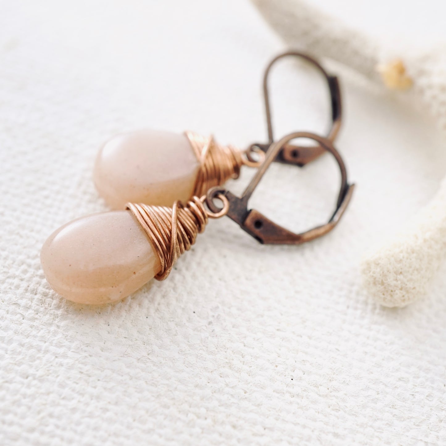 Peach Moonstone Drop Earrings