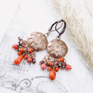 TN Red Mexican Sun Chandelier Earrings (Copper)