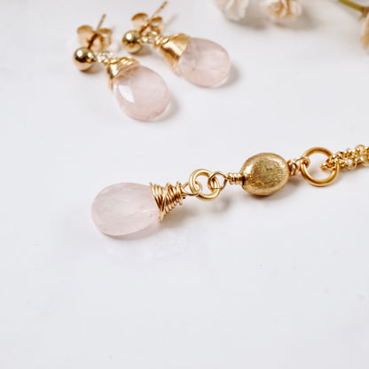 Petite Rose Quartz Drop Post Earrings