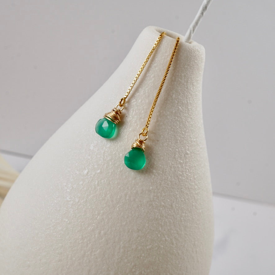 Green Onyx Threader Earrings