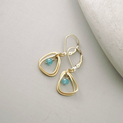 Rounded Triangle & Blue Jade Hoop Earrings