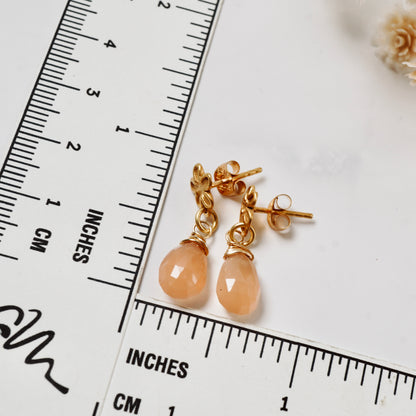 Peach Moonstone Flower Drop Earrings